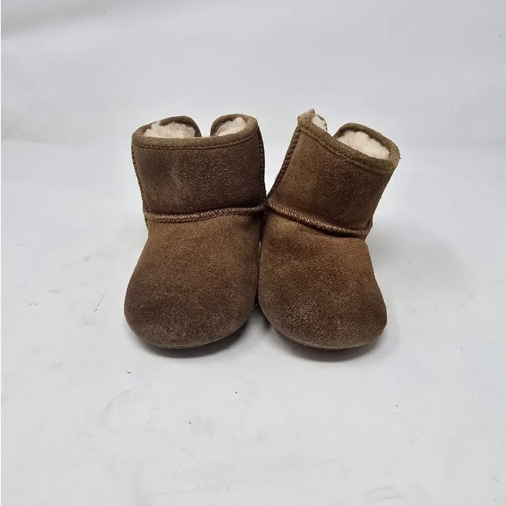 UGG Baby Girls Jesse Bow II Suede Booties Shearling Lined Cozy Brown Size 4/5